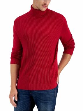 Club Room Red Ribbed Turtleneck Sweater Cotton Men’s Large New
